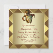 Invitation Masque doré élégant Fête de masquerade rouge (Dos)