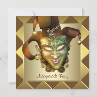 Invitation Masque doré élégant Fête de masquerade rouge