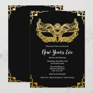 Invitation Masque Doré pour la Fête du Nouvel An