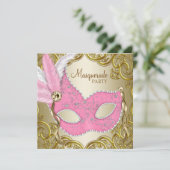 Invitation Masque élégant en or rose pour soirée masquée (Debout devant)