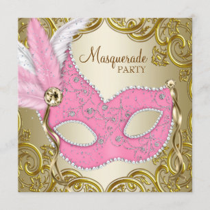 Invitation Masque élégant en or rose pour soirée masquée