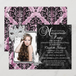 Invitation Masque élégant rose Talons Mascarade Photo Sweet16