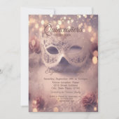 Invitation Masque en dentelle blanche Roses Quinceañera (Devant)