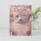 Invitation Masque en dentelle blanche Roses Quinceañera (Debout devant)