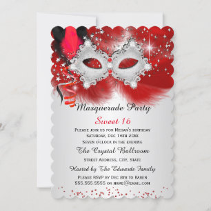 Invitation Masque en dentelle Rouge Argent pour les 16 ans Ma
