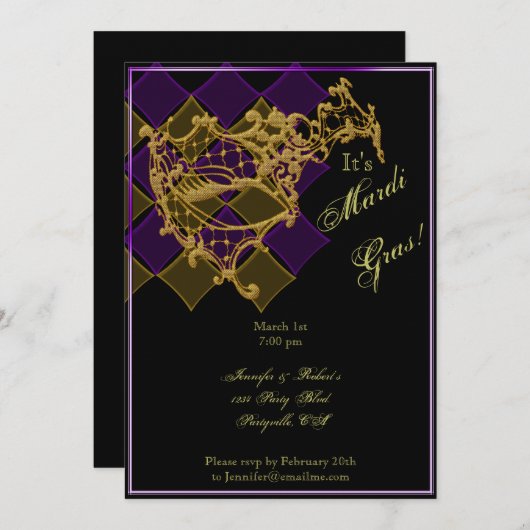 Invitation Masque en filigrane sur le pourpre et la partie de (Devant / Derrière)