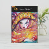 Invitation MASQUE EN JAUNE, FÊTE DE MARDI GRAS noir violet ro (Debout devant)