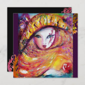 Invitation MASQUE EN JAUNE, FÊTE DE MARDI GRAS noir violet ro (Devant / Derrière)