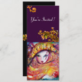 Invitation MASQUE EN JAUNE, FÊTE DE MARDI GRAS noir violet ro (Devant / Derrière)