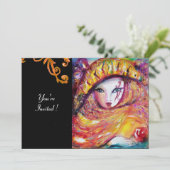 Invitation MASQUE EN JAUNE, FÊTE DE MARDI GRAS noir violet ro (Debout devant)