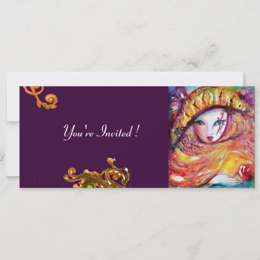 Invitation MASQUE EN JAUNE, FÊTE DE MARDI GRAS noir violet ro (Devant)
