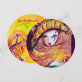 Invitation MASQUE EN JAUNE, FÊTE DE MARDI GRAS rouge, violet, (Devant / Derrière)