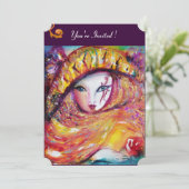 Invitation MASQUE EN JAUNE, FÊTE DE MARDI GRAS  violet rouge  (Debout devant)