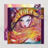 Invitation MASQUE EN JAUNE, FÊTE DE MARDI GRAS violet rouge p (Devant / Derrière)