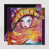 Invitation MASQUE EN JAUNE, MARDI GRAS PARTY noir violet roug (Devant / Derrière)