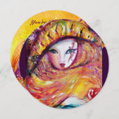 Invitation MASQUE EN JAUNE, MARDI GRAS PARTY rouge, violet, v (Devant / Derrière)