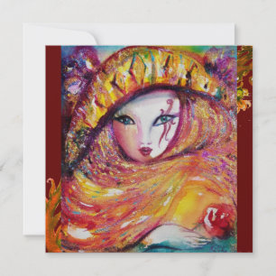 Invitation MASQUE EN JAUNE MARDI GRAS PARTY Vibrant Gold Red