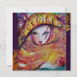 Invitation MASQUE EN JAUNE rouge violet violet scintillant ar