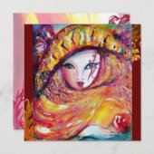 Invitation MASQUE EN JAUNE, SOIREE MARDI GRAS violet rouge po (Devant / Derrière)