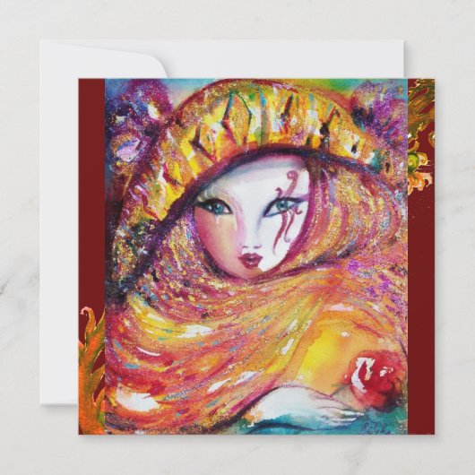 Invitation MASQUE EN JAUNE, SOIREE MARDI GRAS violet rouge po (Devant)