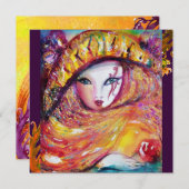 Invitation MASQUE EN JAUNE violet rouge violet brillant argen (Devant / Derrière)