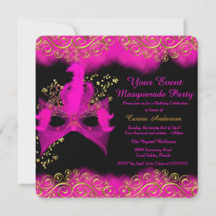 Invitation Masque en or rose Soirée de masques Anniversaire
