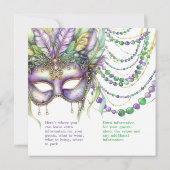 Invitation Masque et perles violettes d'or et de vert Mardi G (Dos)