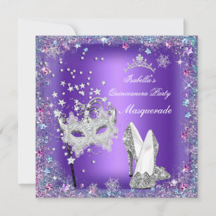 Invitation Masque Fête de Quinceañera Masque Diadème Violet