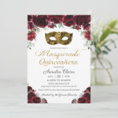 Invitation Masque Floral Bourgogne or Quinceañera (Debout devant)