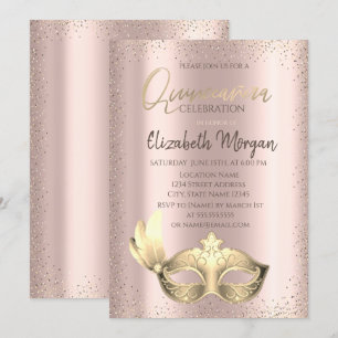 Invitation Masque,Invitation Quinceañera Rose Gold Confettis
