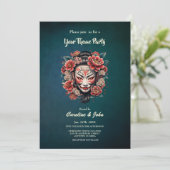 Invitation Masque japonais orné de fleurs. (Debout devant)