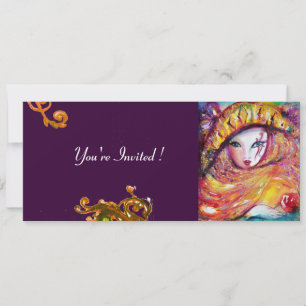 Invitation MASQUE JAUNE, FÊTE DE MARDI GRAS noir violet rouge