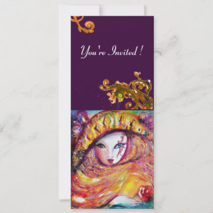 Invitation MASQUE JAUNE, FÊTE DE MARDI GRAS violet rouge pour