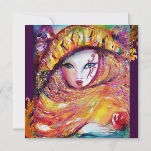 Invitation MASQUE JAUNE, FÊTE DE MARDI GRAS violet rouge pour