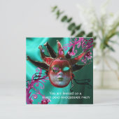 Invitation MASQUE JESTER DE FUCHSIA ROUGE NOIR, Fête Masquera (Debout devant)