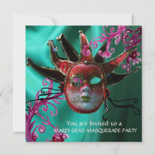 Invitation MASQUE JESTER DE FUCHSIA ROUGE NOIR, Fête Masquera
