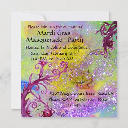 Invitation MASQUE JESTER NOIR ET ROUGE, Fête Masquerade (Dos)