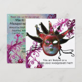 Invitation MASQUE JESTER NOIR ET ROUGE, Fête Masquerade Argen (Devant / Derrière)