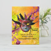 Invitation MASQUE JESTER ROUGE NOIR, Fête Mascarade Jaune (Debout devant)