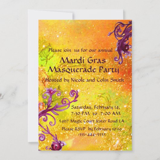 Invitation MASQUE JESTER ROUGE NOIR, Fête Mascarade Jaune (Dos)