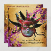Invitation MASQUE JESTER ROUGE NOIR, Fête Mascarade Parchemin (Devant / Derrière)