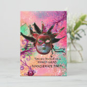 Invitation MASQUE JESTER ROUGE NOIR, Fête Mascarade rose (Debout devant)
