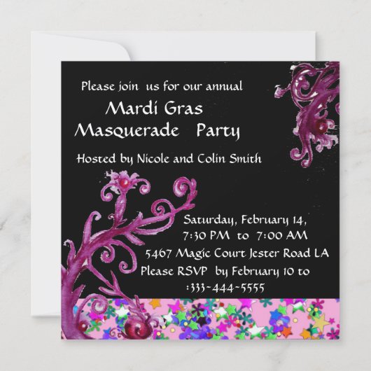 Invitation MASQUE JESTER ROUGE NOIR, JESTER Masquerade (Dos)