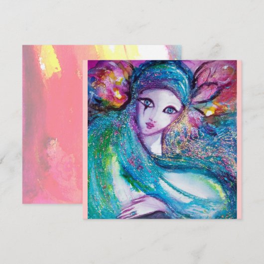 Invitation MASQUE LADY BLUE Fête Mascarade Rose Turquoise Inv (Devant / Derrière)