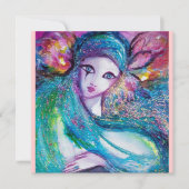 Invitation MASQUE LADY BLUE Fête Mascarade Rose Turquoise Inv (Devant)