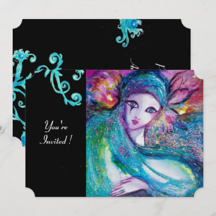 Invitation MASQUE LADY BLUE Fête Masquée, Tourbillons Floraux
