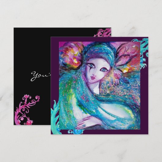 Invitation MASQUE LADY BLUE Soirée Mascarade, Bleu sarcelle N (Devant / Derrière)