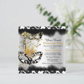 Invitation Masque léopard Black Gold Masquerade Anniversaire (Debout devant)