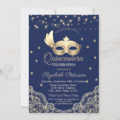 Invitation Masque, Lumière à cordes, Dentelle, Étoiles Quince (Devant)