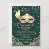 Invitation Masque, Lumières à cordes, Dentelles, Étoiles Gree (Devant)